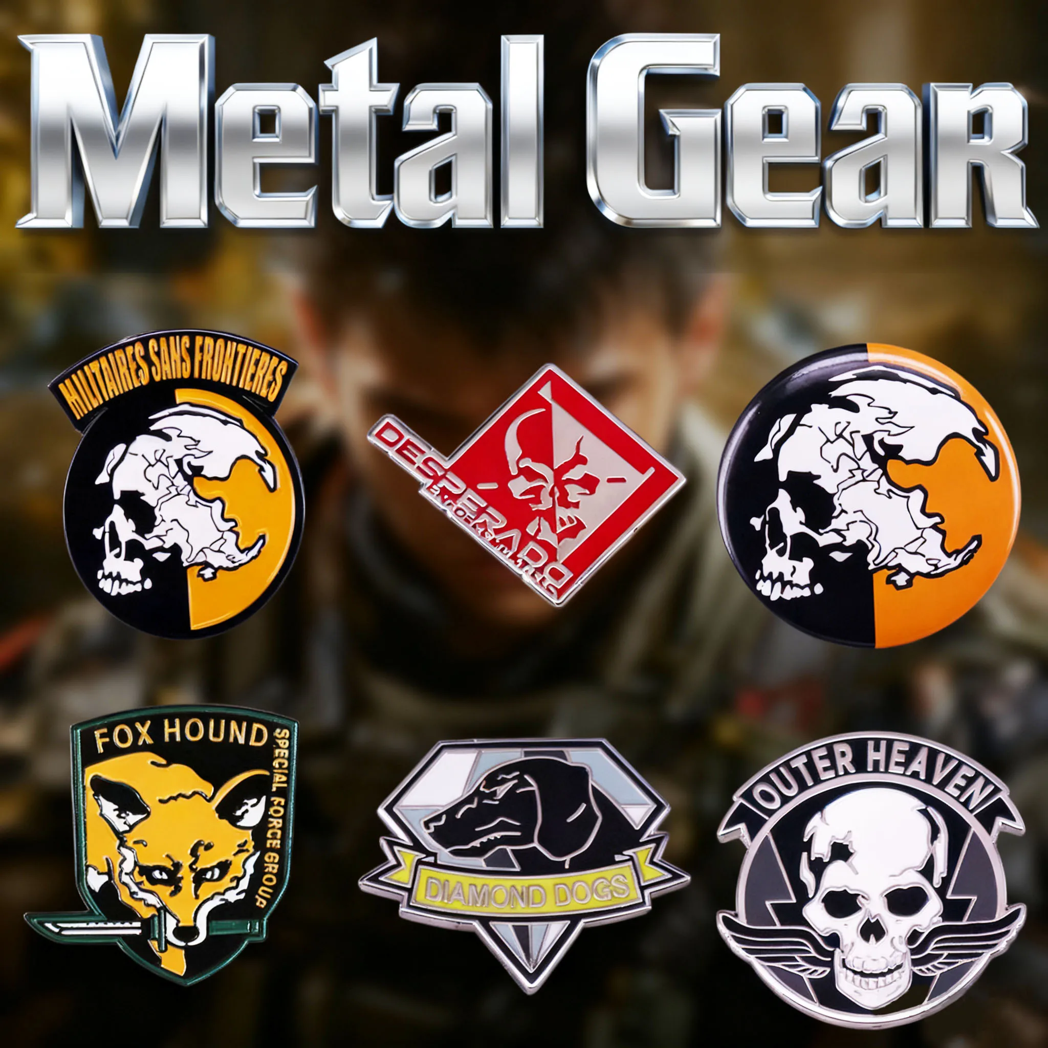 Foxs Hound Badge Diamond Dog Skull Metal Gear Solid-Enamel Pin Video Game Peripheral Brooch Cosplay Gamer Decoration Gifts
