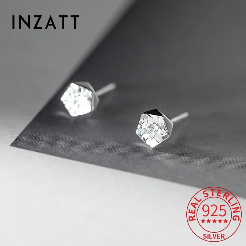

INZATT Real 925 Sterling Silver Irregular Geometry Stud Earrings For Women Classic Fine Jewelry Minimalist Accessories