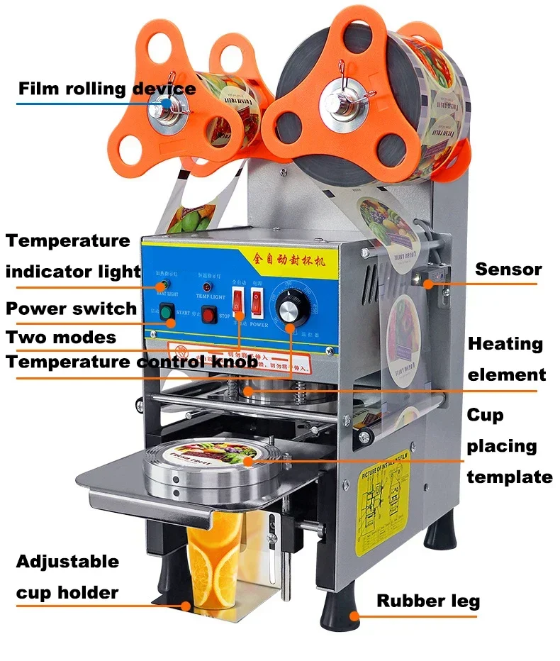 Máquina Automática de Selagem de Copos de Bebidas Brancos Modelo Inteligente para Selar Copos com Tampa de Anel Fácil