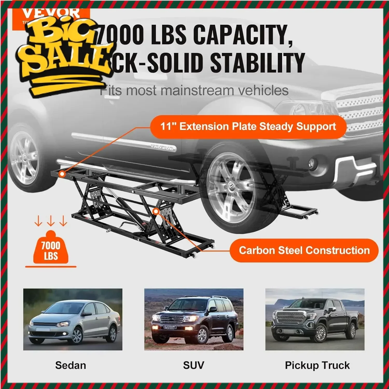 

Бестселлер: портативный автомобильный подъемник грузоподъемностью 7000 фунтов, максимальная высота подъема 26,8 дюйма. Усиленная грузовая платформа из углеродистой стали с удлиненными пластинами