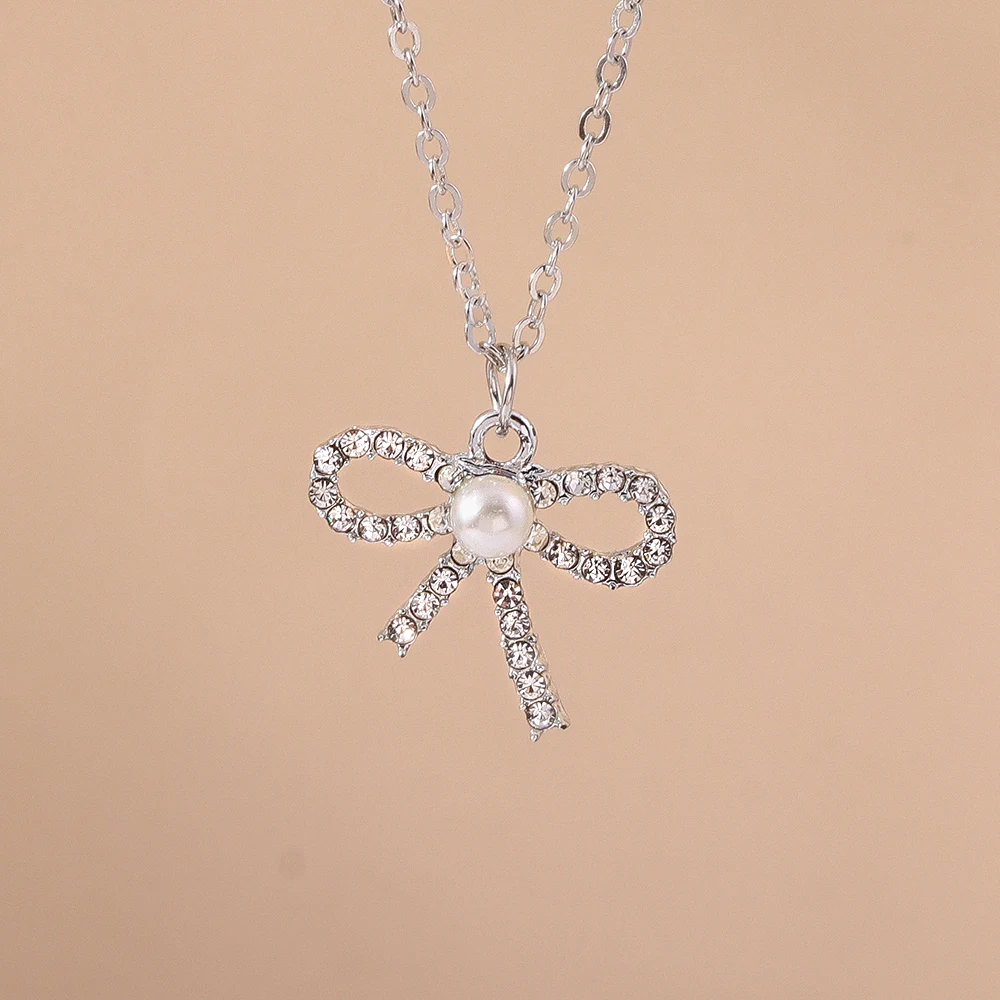 Aihua Y2K Silber Farbe Kristall Blume Katze Bär Schmetterling Bowknot Halskette für Frauen Mädchen Zarte Halskette Schmuck Geschenke – Detail 17