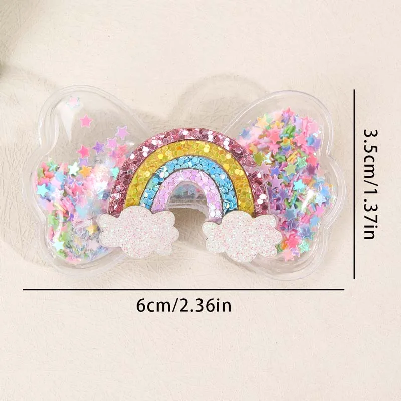 ncmama 2Pcs Rainbow Swan Unicorn Castle Star Hair Bow Clips for Baby Girls Transparent PVC Bow Hairpin Headwear Hair Accessories