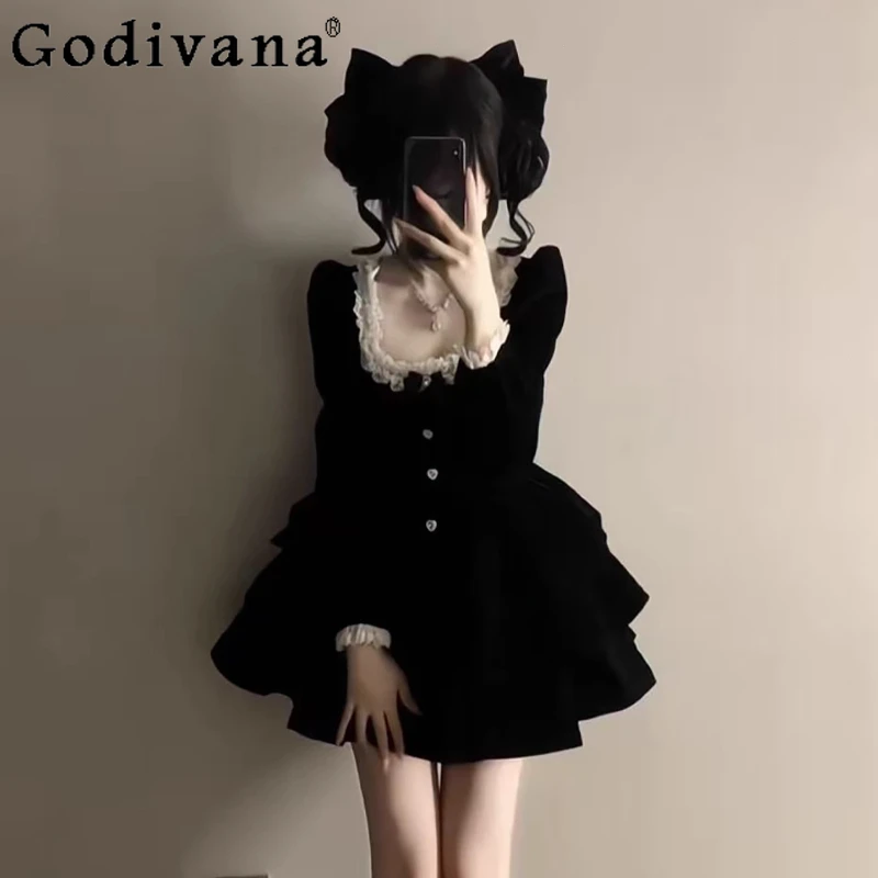 فستان سهرة أسود للنساء 2025 فستان جديد فاخر لحفلات الكبار على الطراز الياباني فستان حفلات أعياد الميلاد