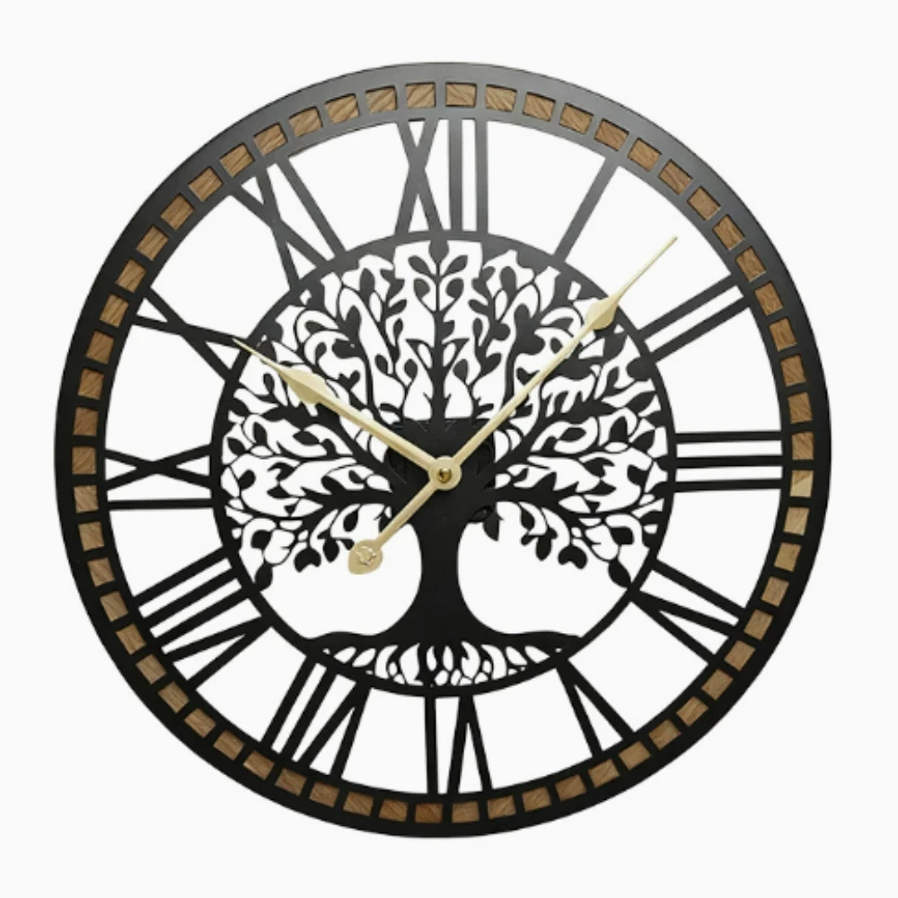 16 Inch Life Tree Iron Roman Digital Wall Clock Restaurant Quartz Clock Home Decoration Living Room Silent Metal 40cm Wall Watch