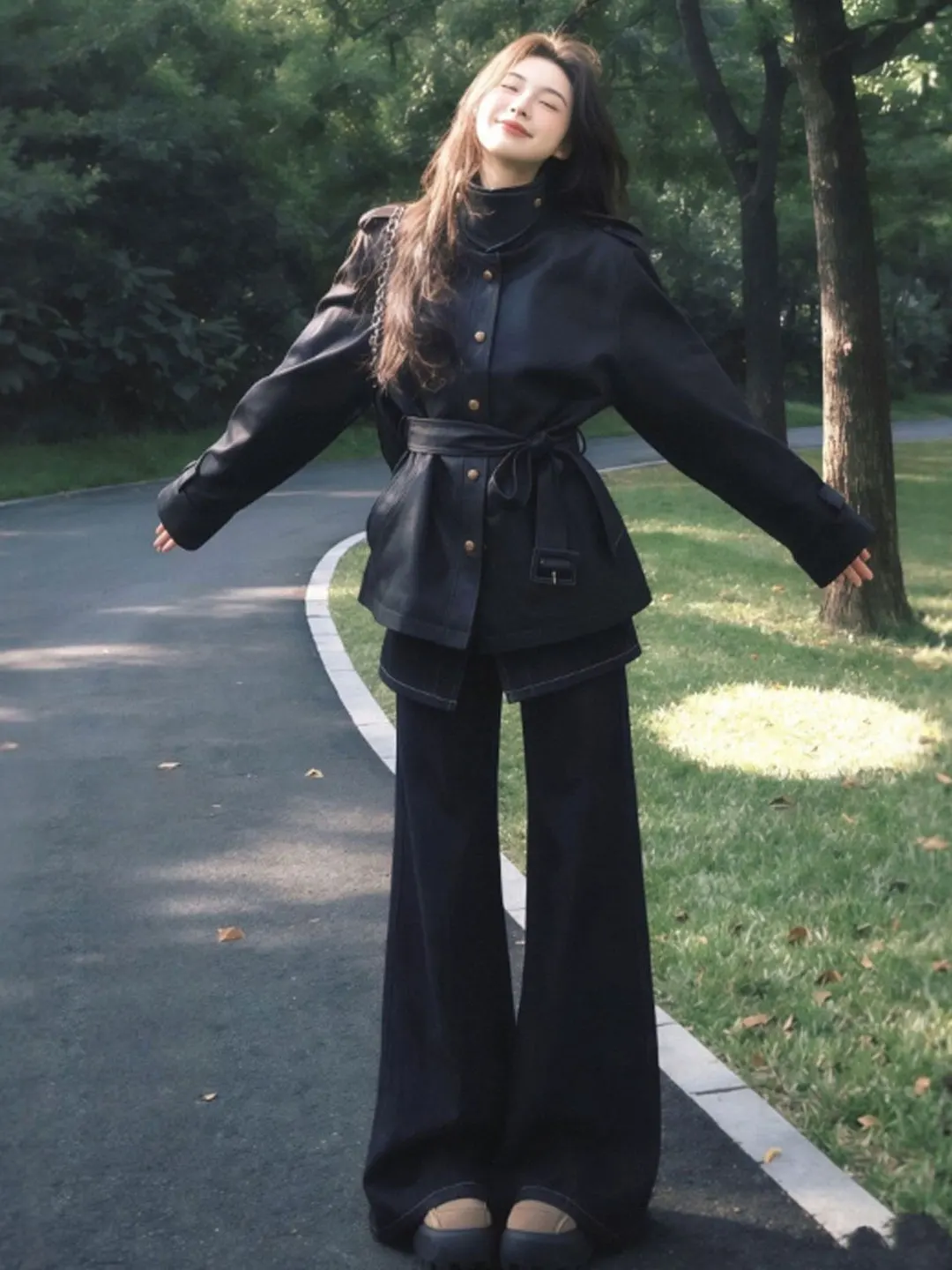 เสื้อแจ็คเก็ตหนังทรงเข้ารูป สไตล์เรโทร แขนยาว รุ่นสปริง 2026 แฟชั่นสำหรับผู้หญิง เดินเล่นในเมือง