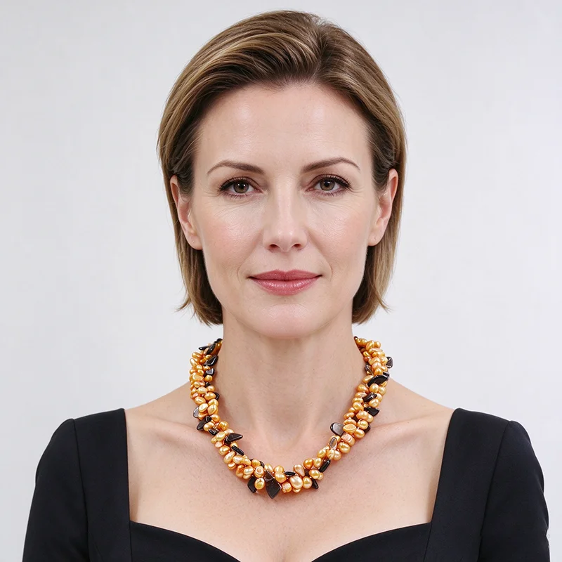 3 strands of natural barlow pearls. Natural crystal necklace. European women's luxury wedding necklace. 20 inches