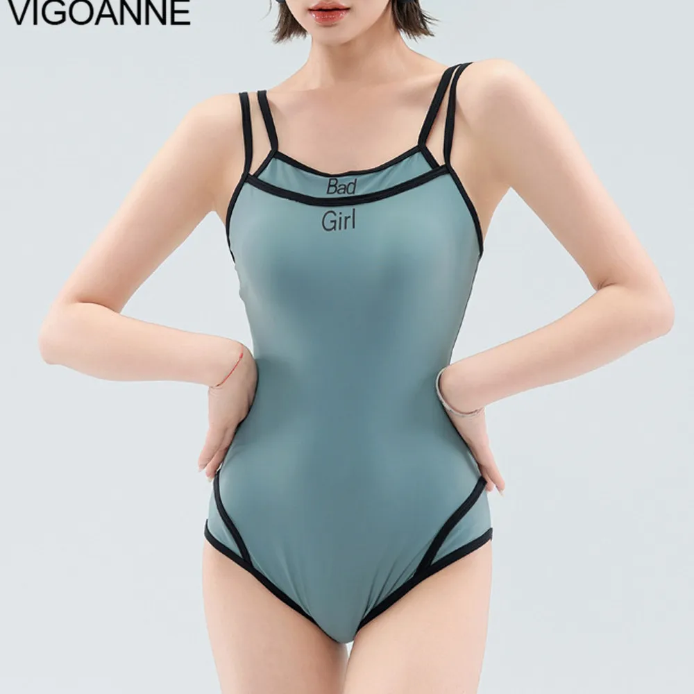 

VigoAnne Solid Strapped Sexy Swimwear Women 2024 Push UP Hollow One Piece Swimsuit Korean Closed Monokini Beach Bathing Suit