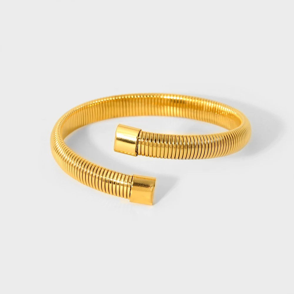 Tarnish Free Stainless Steel Open Texture Stackable Bracelet Waterproof Bangle 18K Gold Color Fashion Jewelry Gift for Women