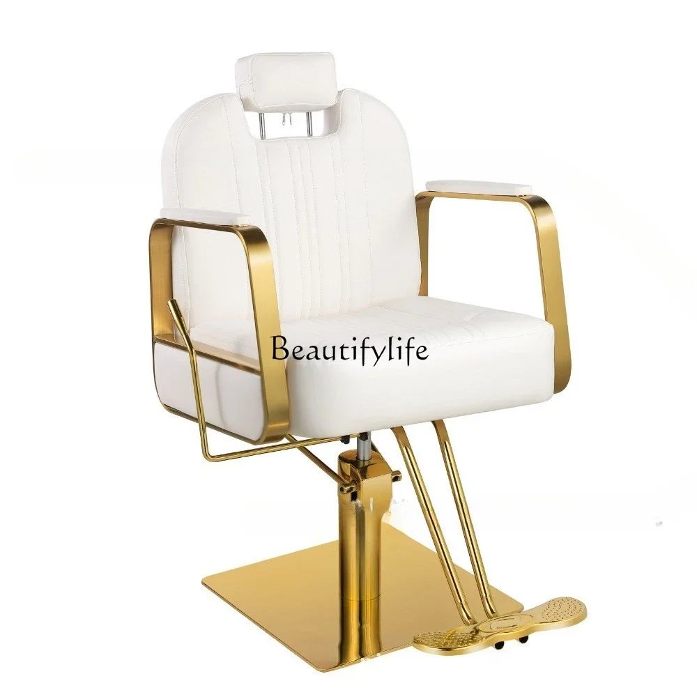 

04*Gold-plated hairdressing chair Gold reclining barber chair