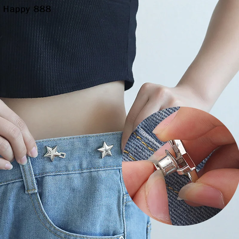 Adjustable Waist Tightener With A Star - Shaped Button For Jeans, Pants, And Skirts – No Sewing Required