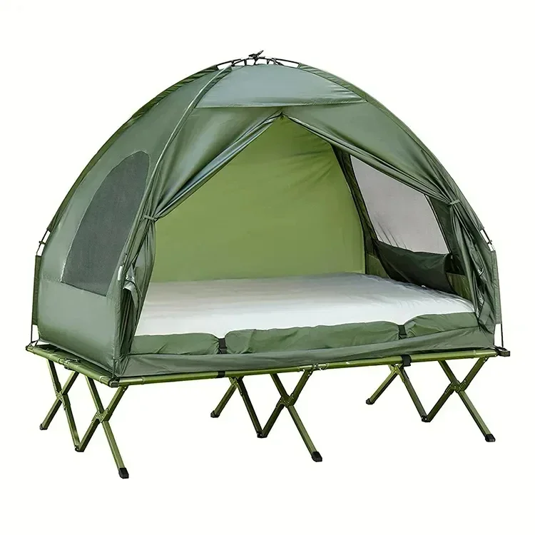 Outdoor Lightweight Marching Single Camping Cot Tent Foldable Aluminum Pole Double Layer March Off Ground Camping Fishing Tent