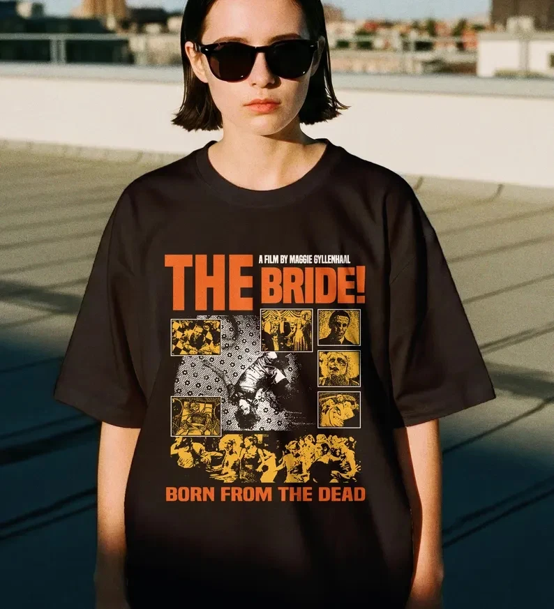 The Bride! Movie T-Shirt Jessie Buckley Christian Bale Movie Shirt Gothic Tee Shirt Short Sleeve T-shirts for Unisex All-Season