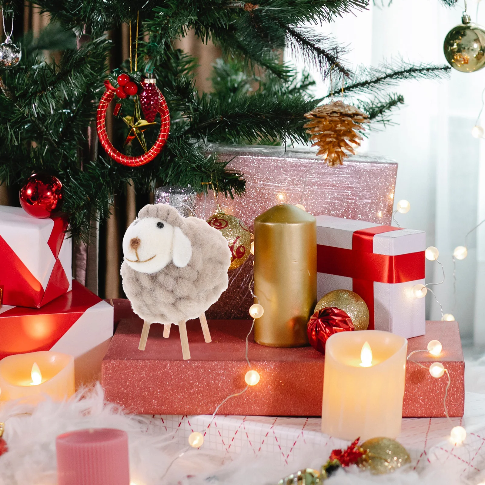 

Felt Sheep Figurines Cute Lamb naments Christmas Decoration Home Photography Props Non Fading Mini Room Decor