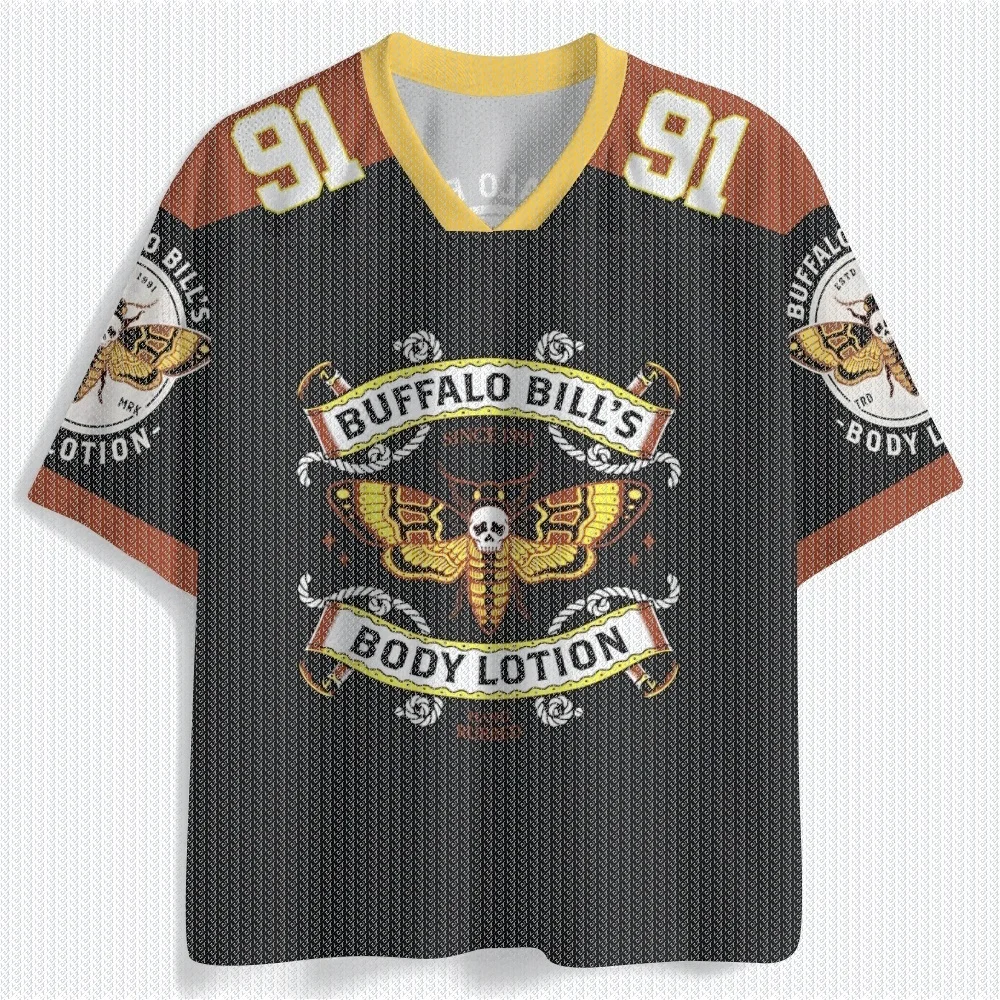 Collar Mesh V Neck Sports Jersey Full Print Vintage Death Moth Retro Label Graphic Short Sleeve Horror Street Football Tee