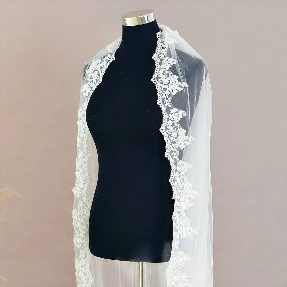 Retro Bridal Veil Cathedral Delicate Embroidered Lace Wedding One-layer Veil for Bridal Wedding Dress Wedding Accessories Ivory