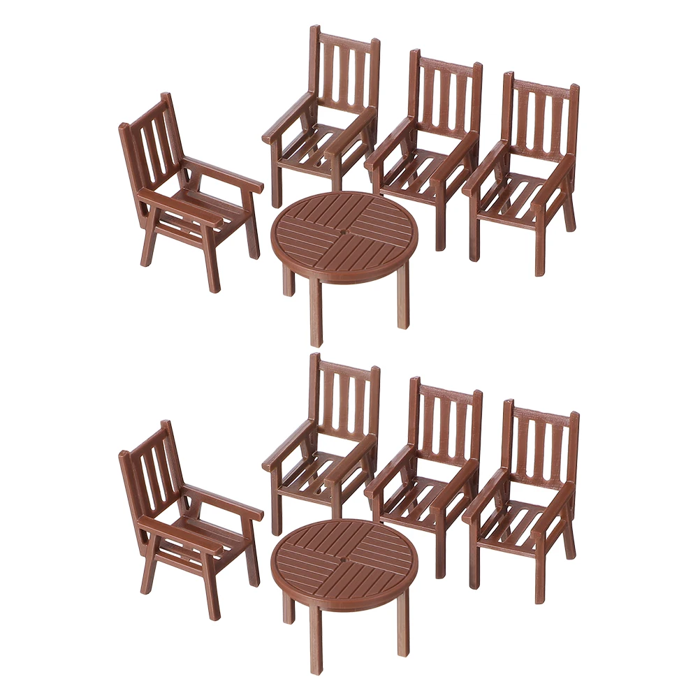 2 세트 소형 테이블 의자 세트 현실적인 디자인 소형 플라스틱 미니 가구 인형 집 주방 풍경 소품