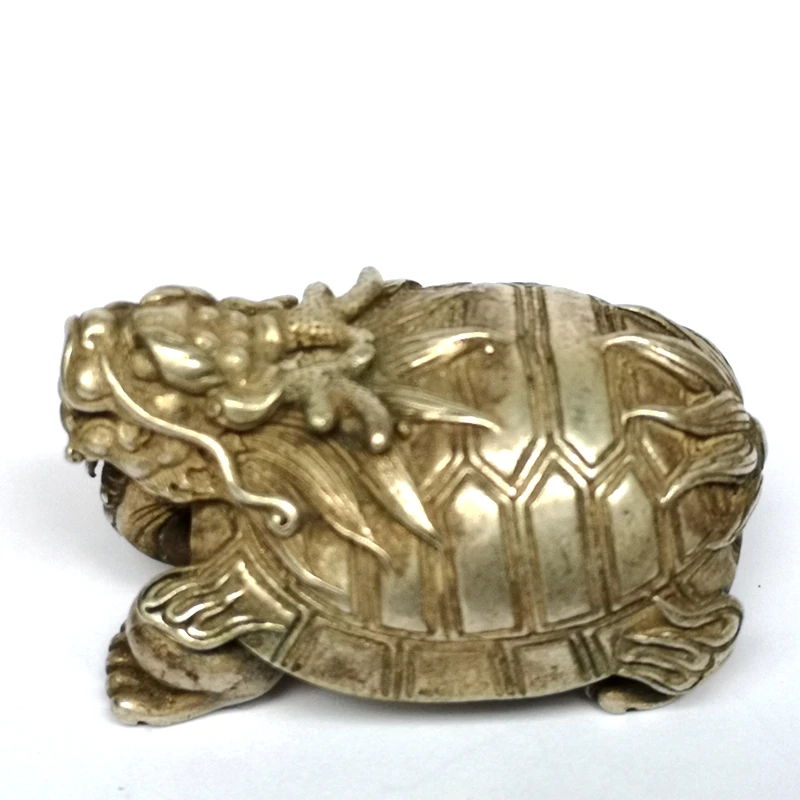 YIZHU CULTUER ART Size 1.8 Inch Chinese Tibet Silver Dragon Turtle Statue Pendant Decoration Collecting
