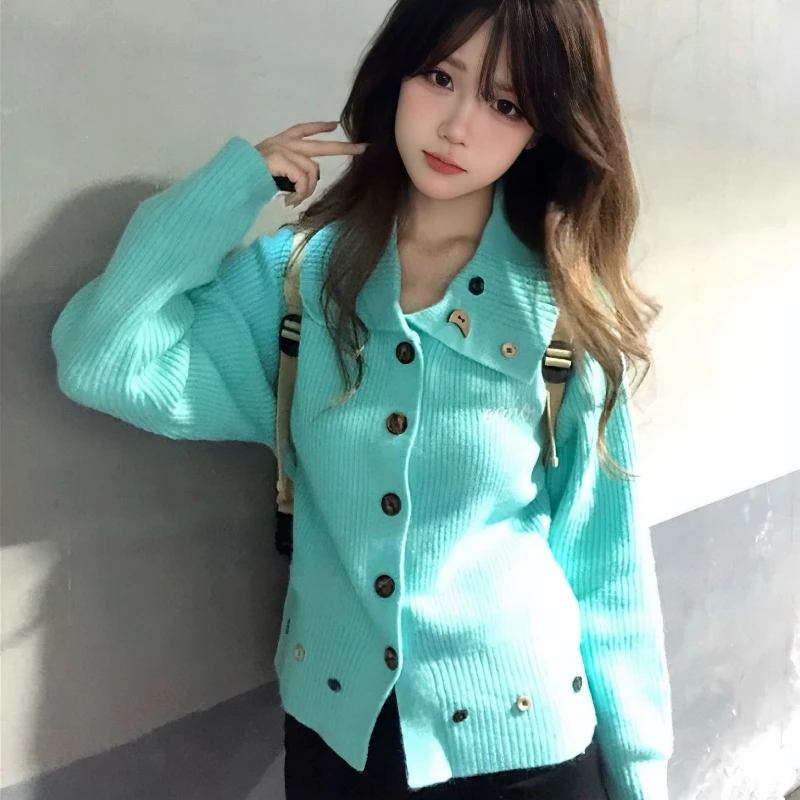 

Deeptown Korean Style Sweet Knitted Cardigan Women Elegant Vintage Loose Sweater Coats Harajuku Casual Long Sleeve Cardigans