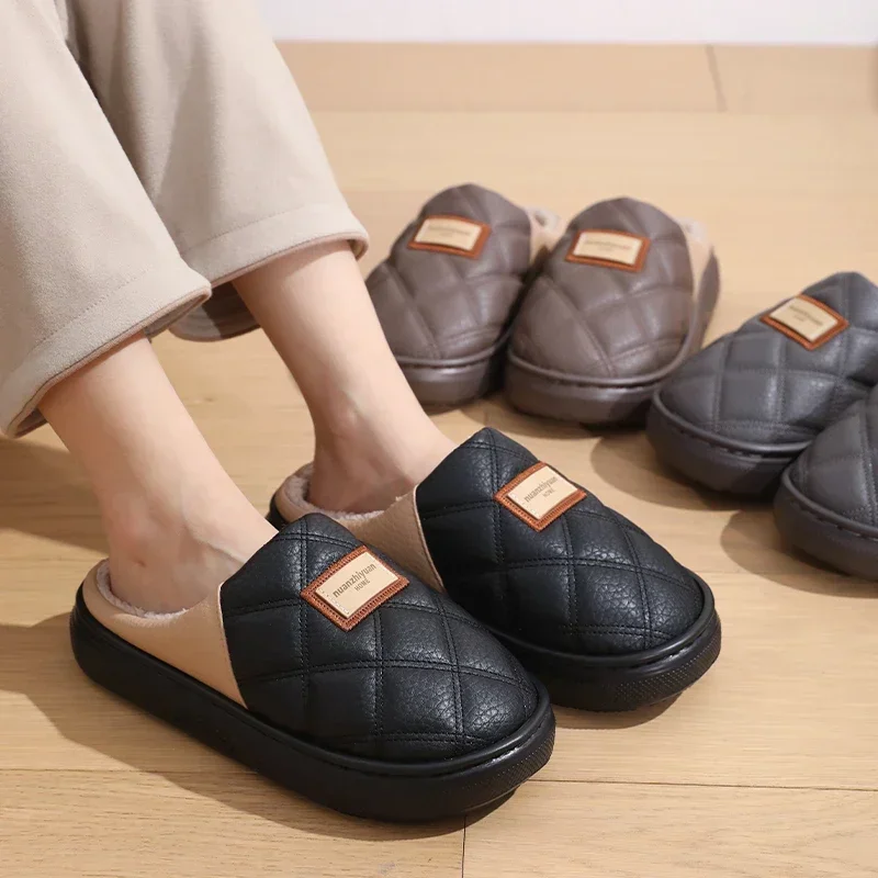الرجال الشتاء الدافئة اضافية كبيرة النعال رجل منزل في الهواء الطلق عدم الانزلاق النعال الراحة المنزل داخلي غرفة نوم قصيرة أفخم أحذية قطنية