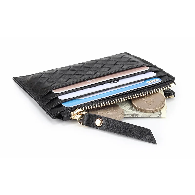 Genuine Leather Short Coin Purse Women Sheepskin Braided Small Ultra-Thin Wallet Women ID Card Holder Bags High Quality Wallet