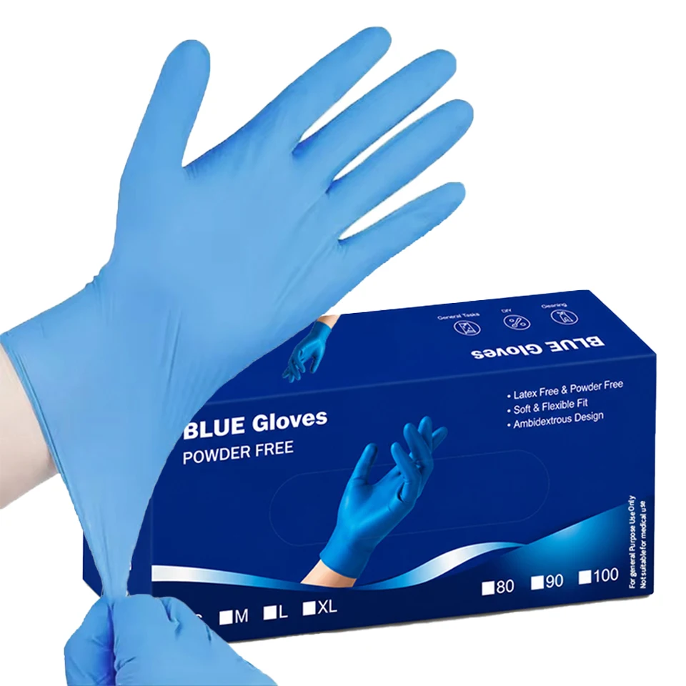 80/100PCS/Box Blue Nitrile Gloves Disposable Soft Waterproof Cleaning Gloves Tattoo Beauty Hairdressing Cleaning Tools