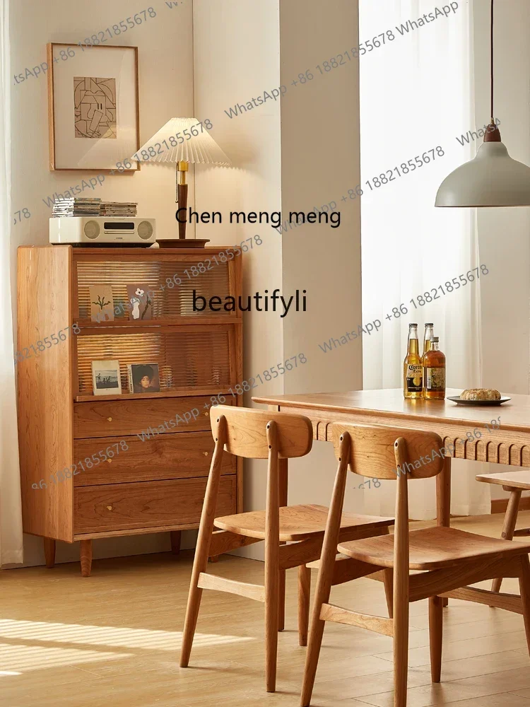 cc182Nordic solid wood dining side cabinet, museum living room locker, cherry wood log porch cabinet R