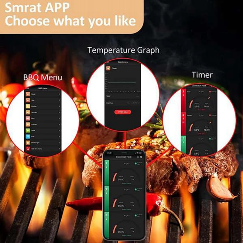 Kabelloses Fleisch nahrungsmittel thermometer Grill thermometer Ofen grill Grills teak Bluetooth-Temperatur messer Grill zubehör