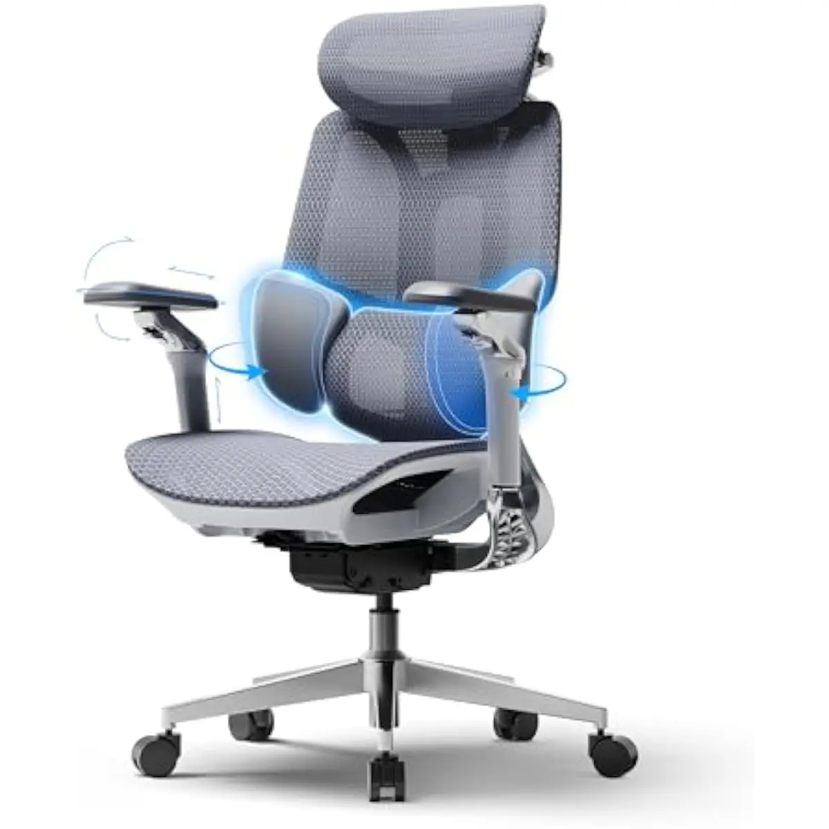 E3 Pro 2026 Ergonomic Mesh Chair with Gravity-Adaptive 3-Zone Lumbar, 4D Dual-Axis Headrest, 140° Recline, CloudMesh Back, 720°