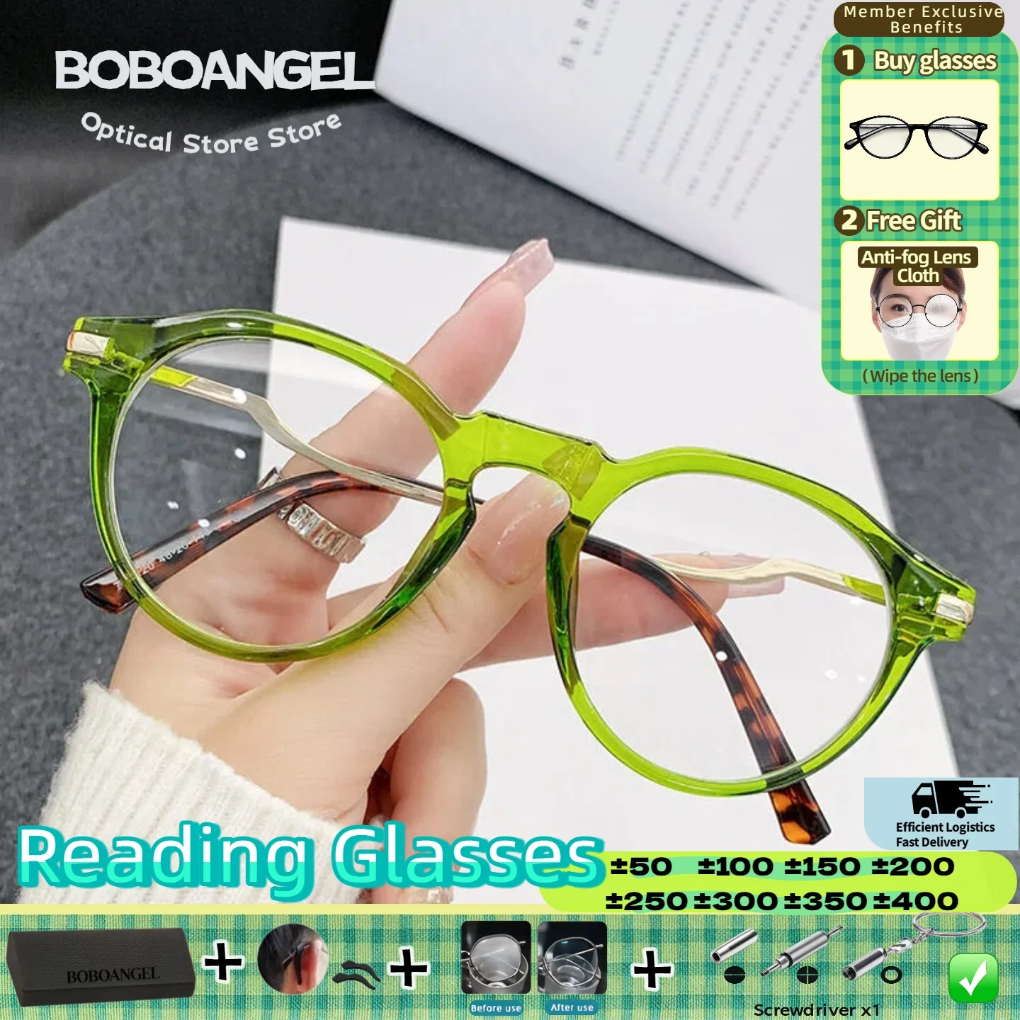 

BOBOANGEL Women Anti Blue Light Progressive Reading Optical Eyeware Fashionable Casual Myopia Prescription Glasses Customized