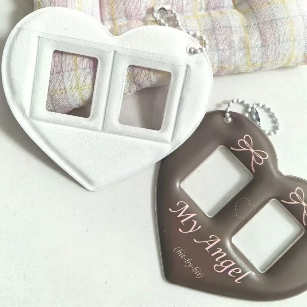 Creative Love Heart Photocard Holder 1 inch 2 Slots Idol Photo Protective Cover Cute with Keychain Bag Pendant for Girls