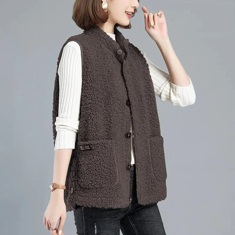 Fleece Coat For Women\'s Vest 2024 New Autumn Sleeveless Vests For Women Jacket Fashion Faux Lamb Fur Casual Waistcoat Female