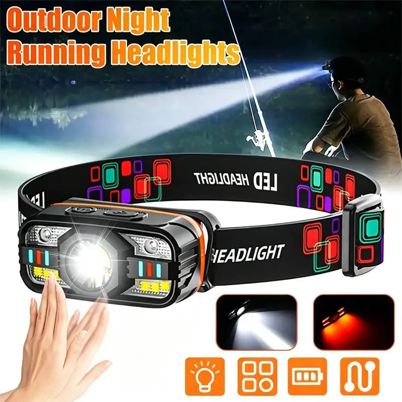 Rechargeable Motion Sensor Headlamp Super Bright LED with Red Light IPX4 Waterproof 2000LM for Outdoor Fishing Camping Headlight