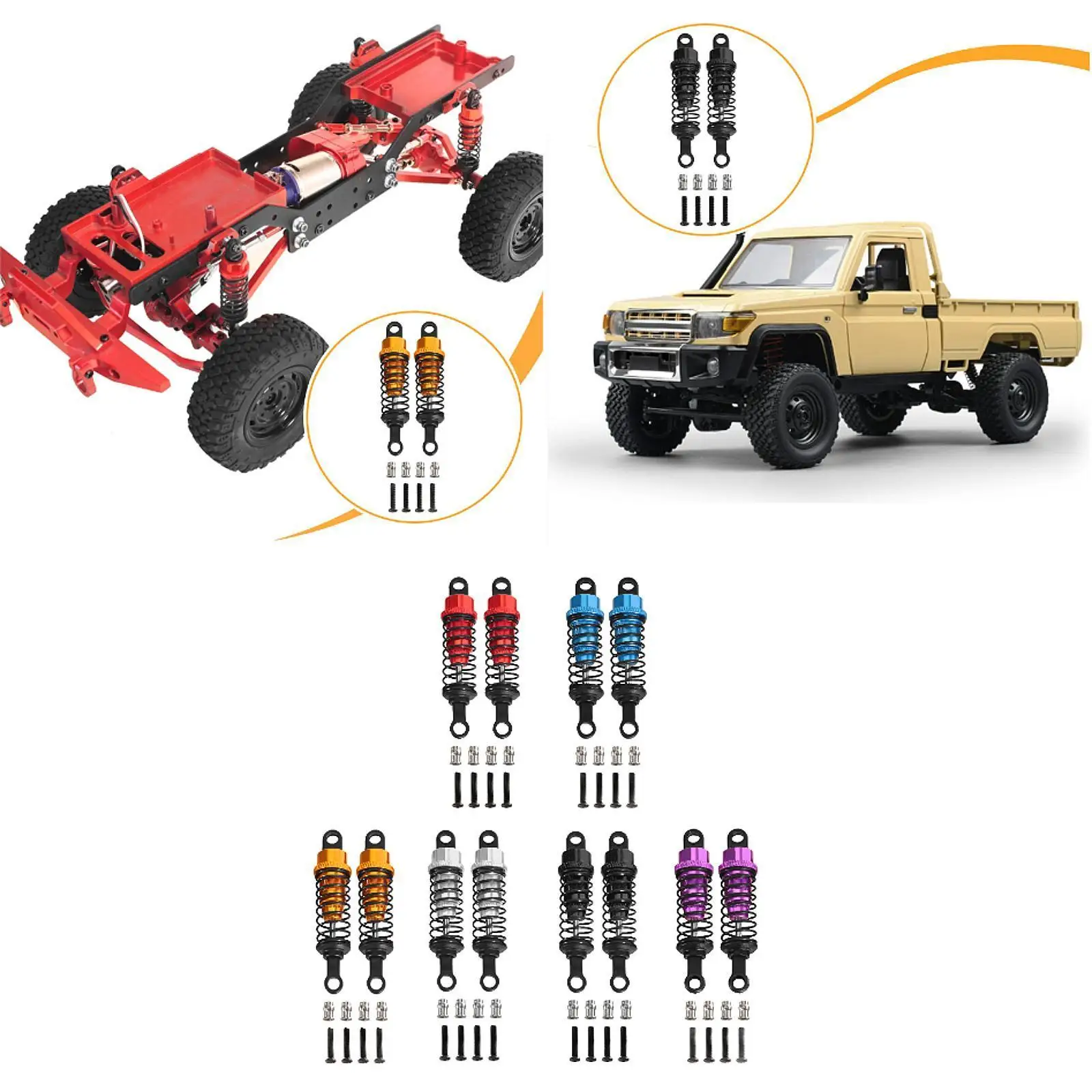 2 Pieces Oil Shock Absorbers for RC Car Sturdy Vehicle Parts Metal 55mm Dampers 1/12 1/16 Scale for MN82 MN99S MN98 MN168 C24