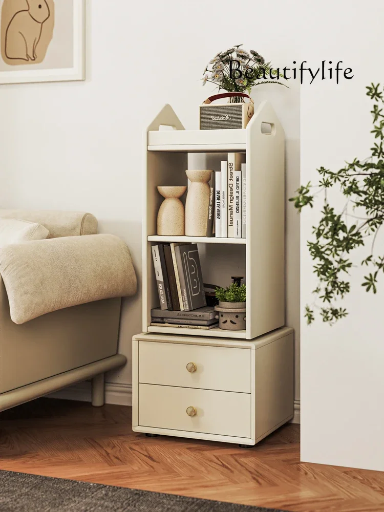 

Cream Style Bedside Table Bookshelf Integrated 360-Degree Rotating Reading Rack Solid Wood Shelf