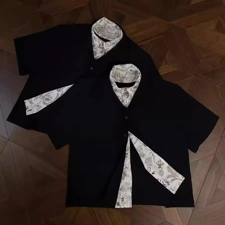 

Summer Loose Men's Short Sleeve Shirt Floral Collar Design Casual Style Polyester Fiber Warmth Youth Fashion Daily Wear