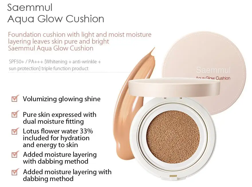 The Saem Saemmul Oil Control Cushion BB Cream Natural Moisturizing Foundation Concealer Whitening CC Korean Cosmetics