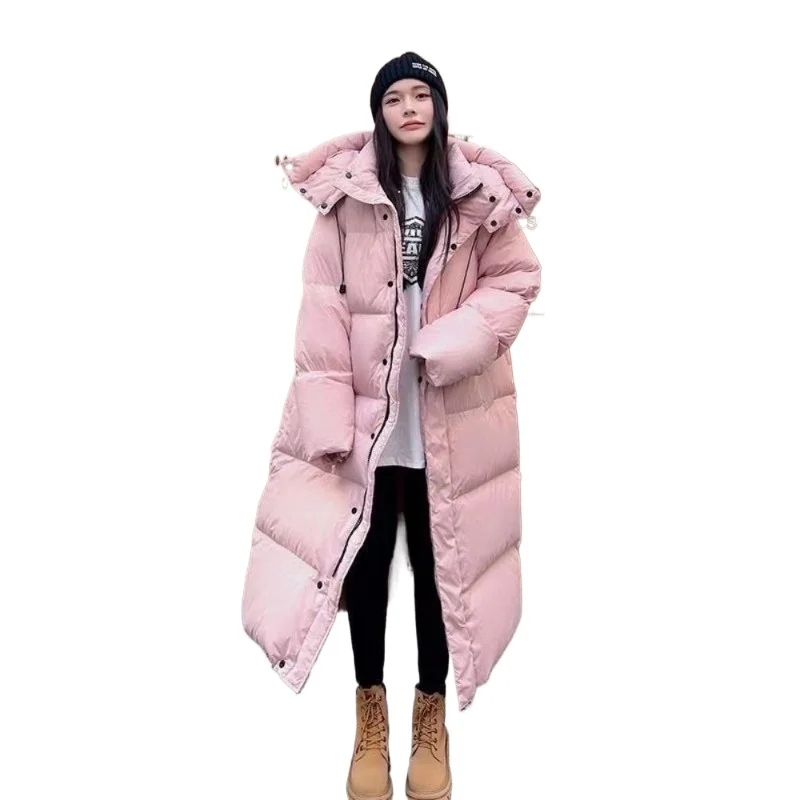 Winter New Korean Edition Mid To Long Knee Over Cotton Jacket for Women, Loose Hooded, Large Down Cotton Jacket, Thick Coat