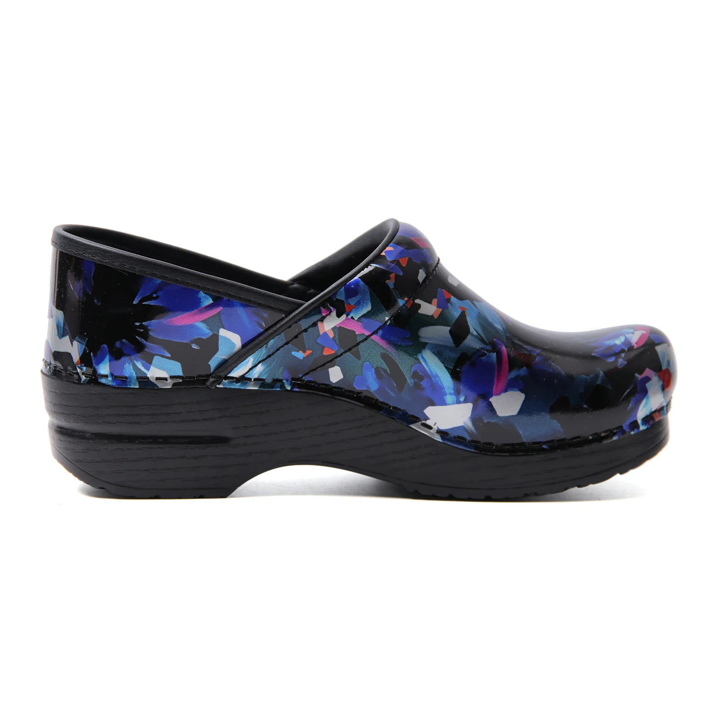 Colorful Print Patent Leather Nurse Clogs Anti Slip Arch Support Platform Slip On Work Mules For Medical Chef Workers