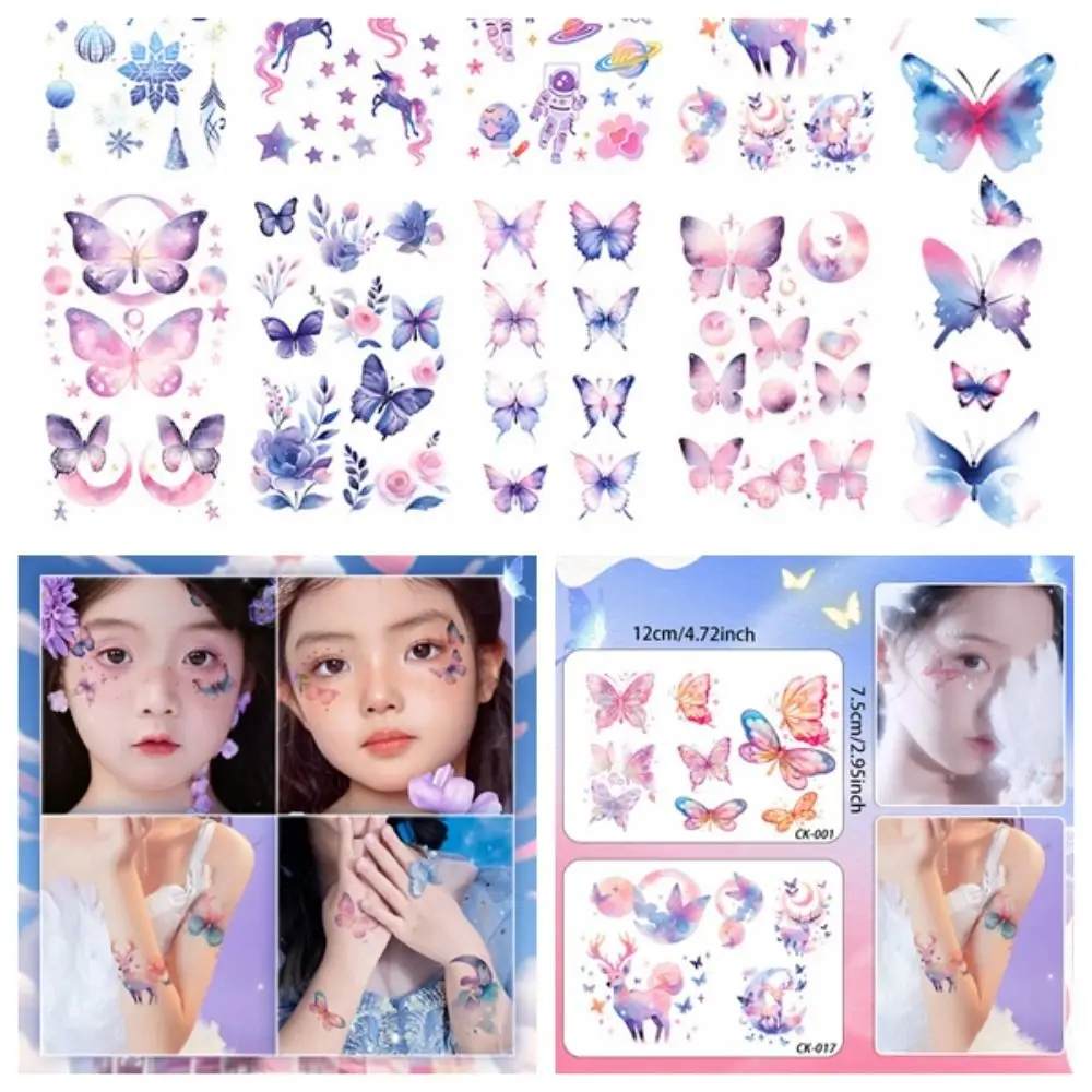 Disposable Glitter Butterfly Tattoo Sticker Waterproof Long-Lasting Children's Arm Sticker Cartoon Shiny Fake Tattoos Female