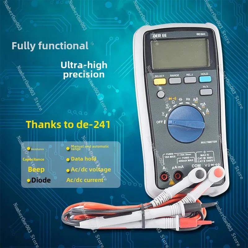 Anti-burn Digital Multimeter, DE-241, High Precision, Pocket Automatic Range Backlight