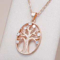 Kinel Hot 585 Rose Gold Color Lucky Tree Pendant Necklace for Women Natural Zircon Pendant For Woman Vintage Daily Fine Jewelry