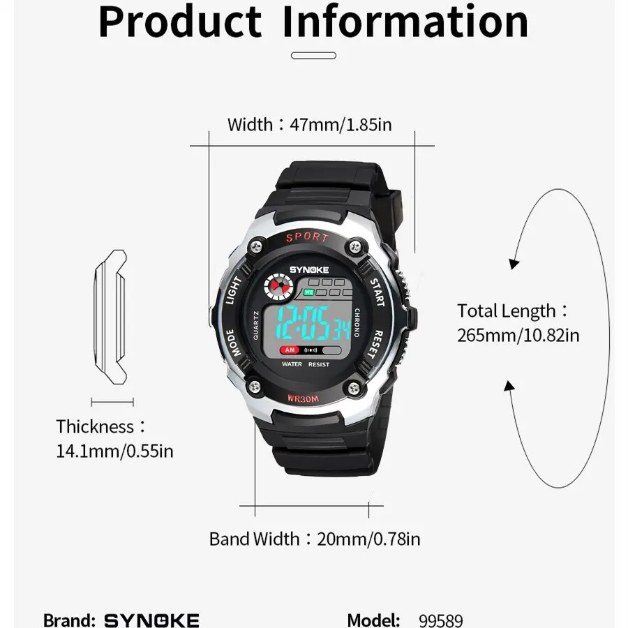 SYNOKE Electronic Watch For Men Sport Watch Multifunction Military Sports Waterproof Luminous LED Digital Student Fashion