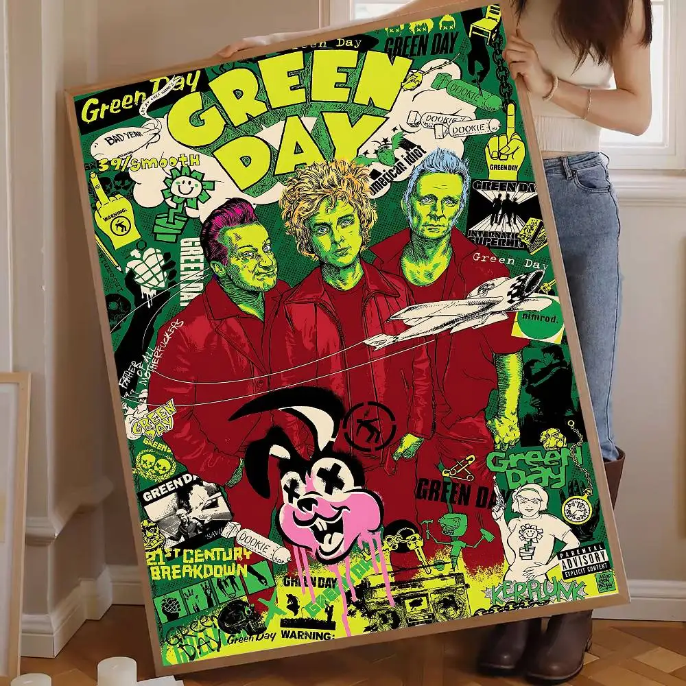Green Day - Music Rock Band Self-adhesive Art Poster Retro Kraft Paper Sticker DIY Room Bar Cafe Stickers Wall Painting