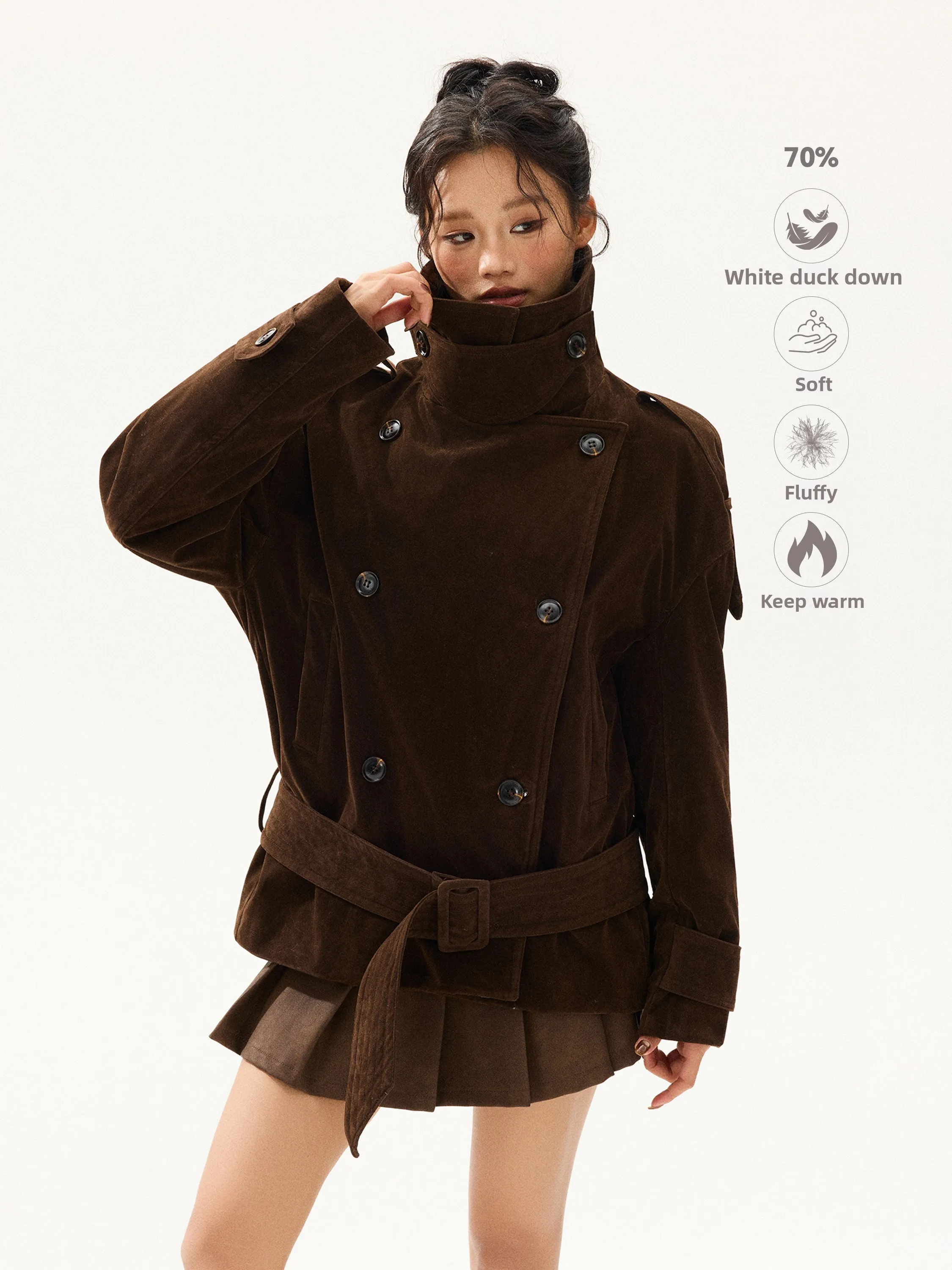 

Free Sonata Vintage Double-Row Button Suede down Jaet Women's White Du down Old Money Jaet Outerwear Warm Stand Collar