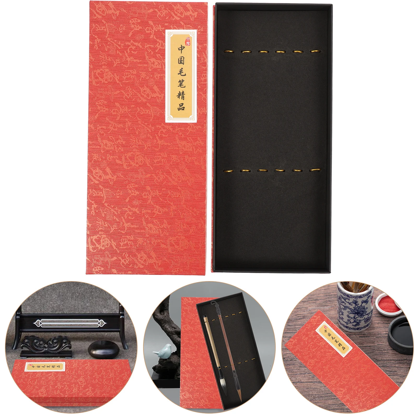 

Stylish Calligraphy Brush Holder Durable Storage Box Space-Saving Lid Design For Students Office Workers Gift Chinese Style