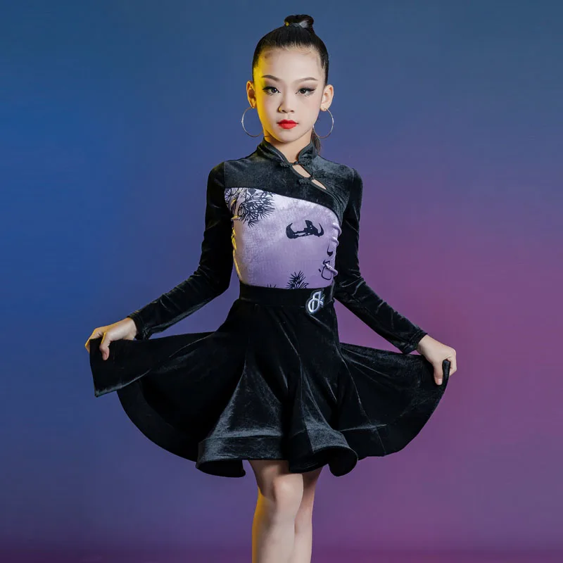 Latin dance costume for girls, 2023 new autumn and winter children's high-end and internet famous professional training clothing