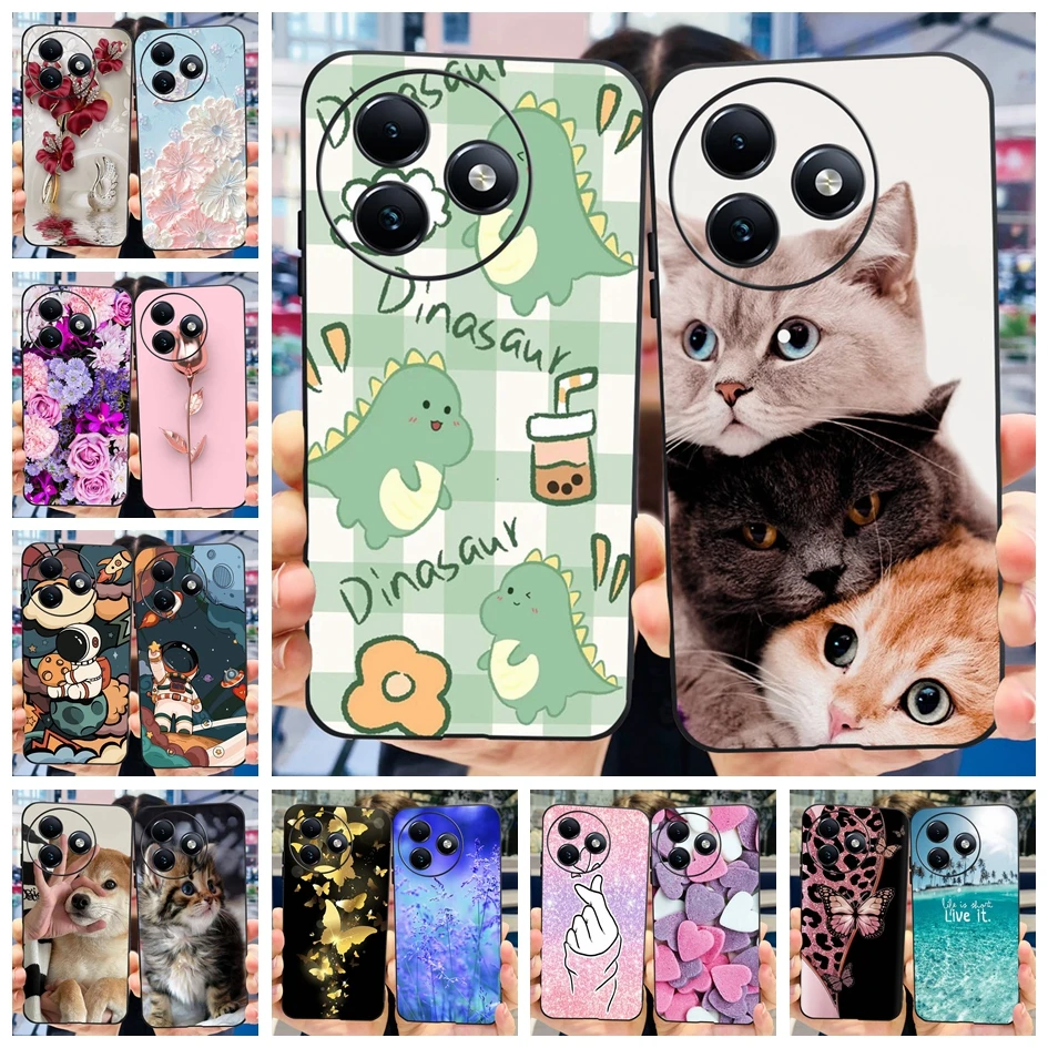 For Cover Itel S24 Phone Case Cute Cat Dinosaur Cartoon Soft Black Silicone Protective Cover For Itel S24 2024 S667LN S 24 Cases