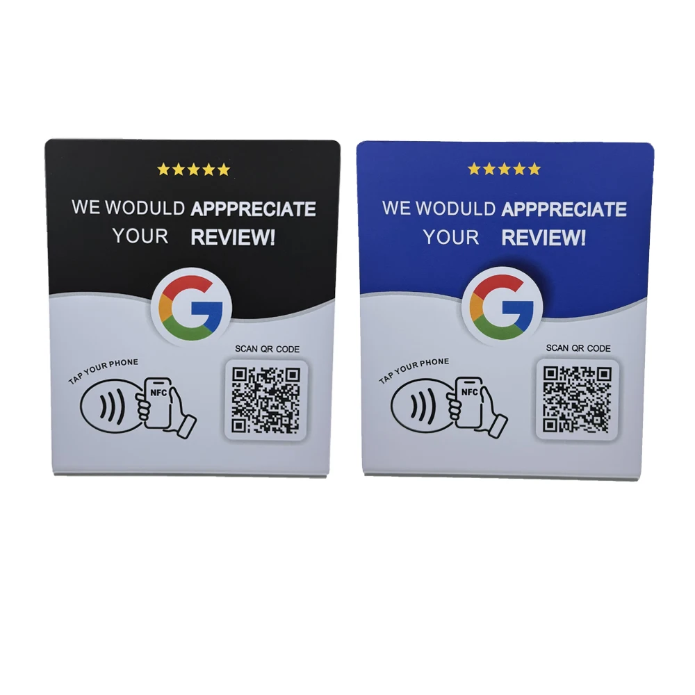 Cartão de revisão programável NFC215 Google NFC Station Table 13.56Mhz O código QR pode ser definido independente para vincular cartão permanente