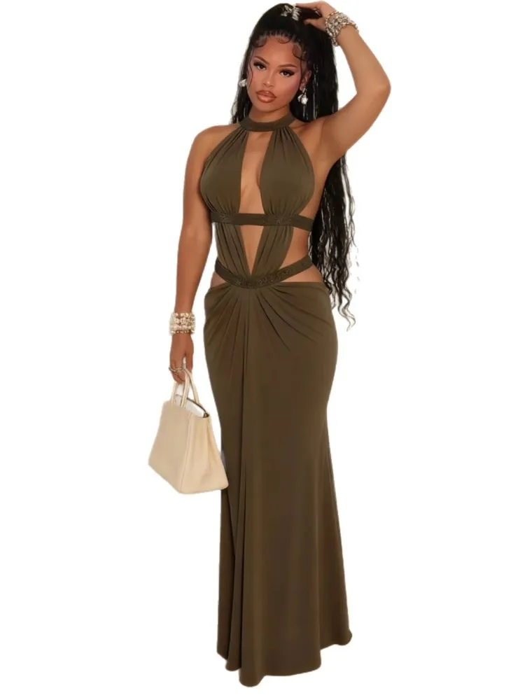 Estate Cover Up Costume da bagno donna Halter Abiti senza maniche Costume da bagno 2026 Nuovo colore solido Beach Holiday Maxi abiti Cover-Up