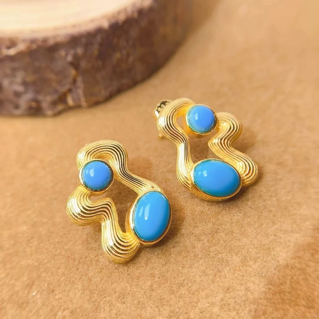 

KJJEAXCMY Natural New Optimize Turquoise Women's Earrings S925 Pure Silver Exquisite Inlaid High Clarity Birthday Party